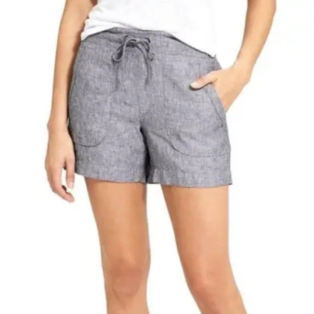Athleta Blue Heathered Linen Drawstring Shorts 4 - Picture 3 of 9